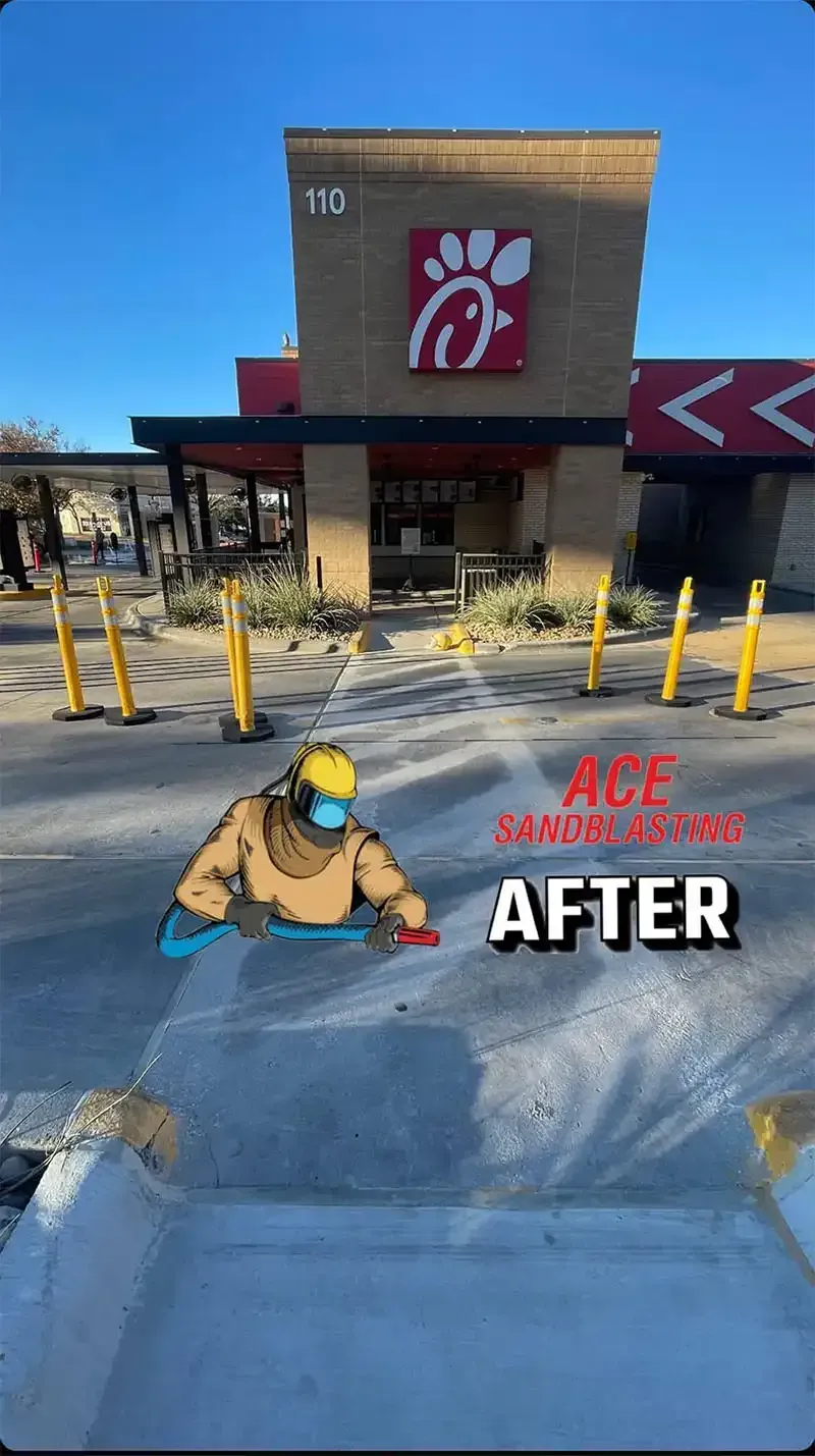 After photo of the Chick-fil-A drive-thru with markings blasted away