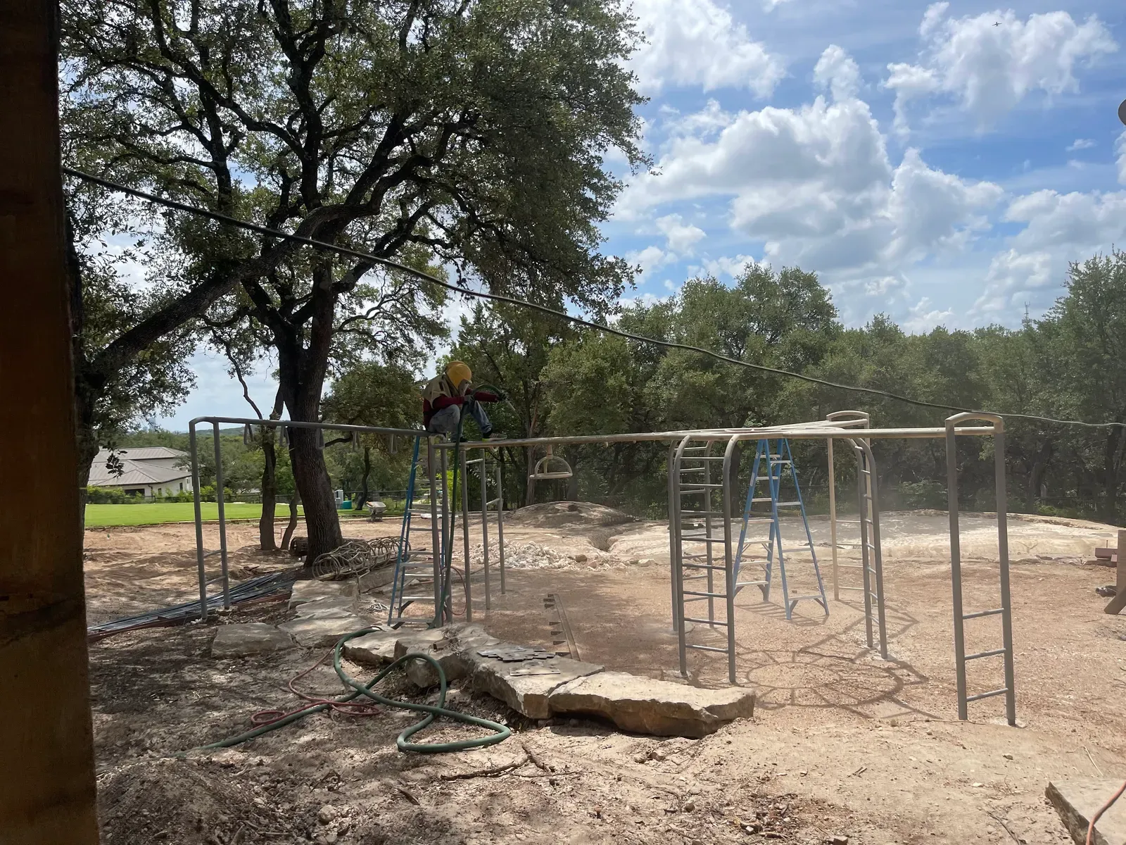 Steel playground equipment set for sandblasting at a park