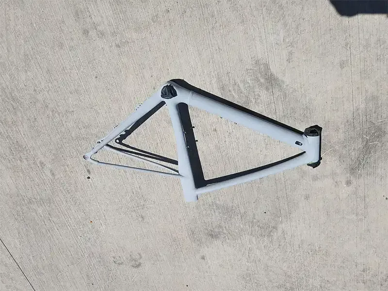 Bicycle frame stripped of paint by sandblasting