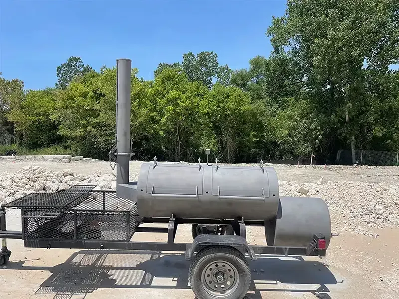 Barbecue smoker trailer stripped to bare steel