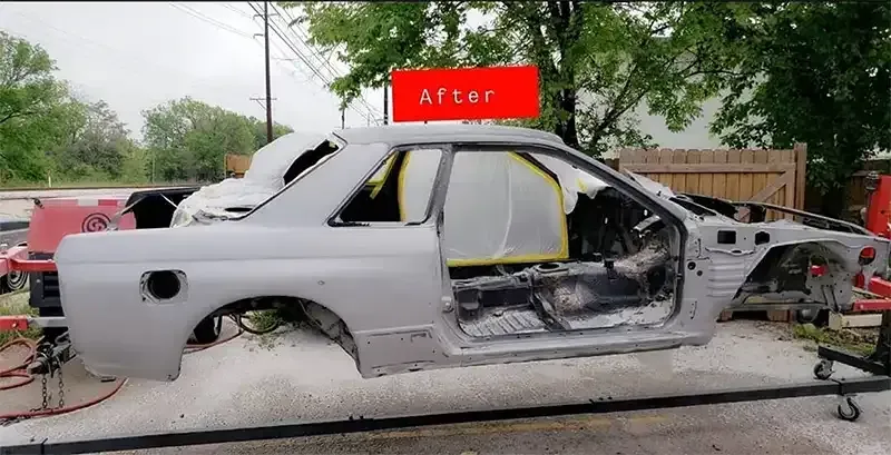 After shot of a sports car body blasted to bare metal